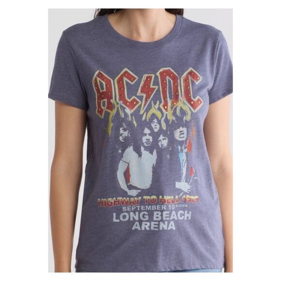 NWT Lucky Brand x AC/DC Studded Tee S Blue - Picture 1 of 9